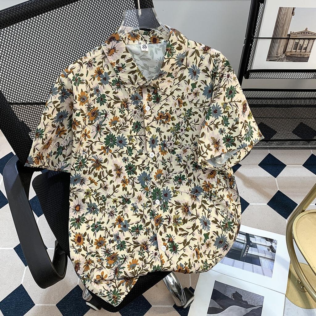 Cuban Collar Thai Beach Floral Shirt Short Sleeve Summer Ice Silk Southeast Asian Clothing Island Vacation Men's Beach Outfit