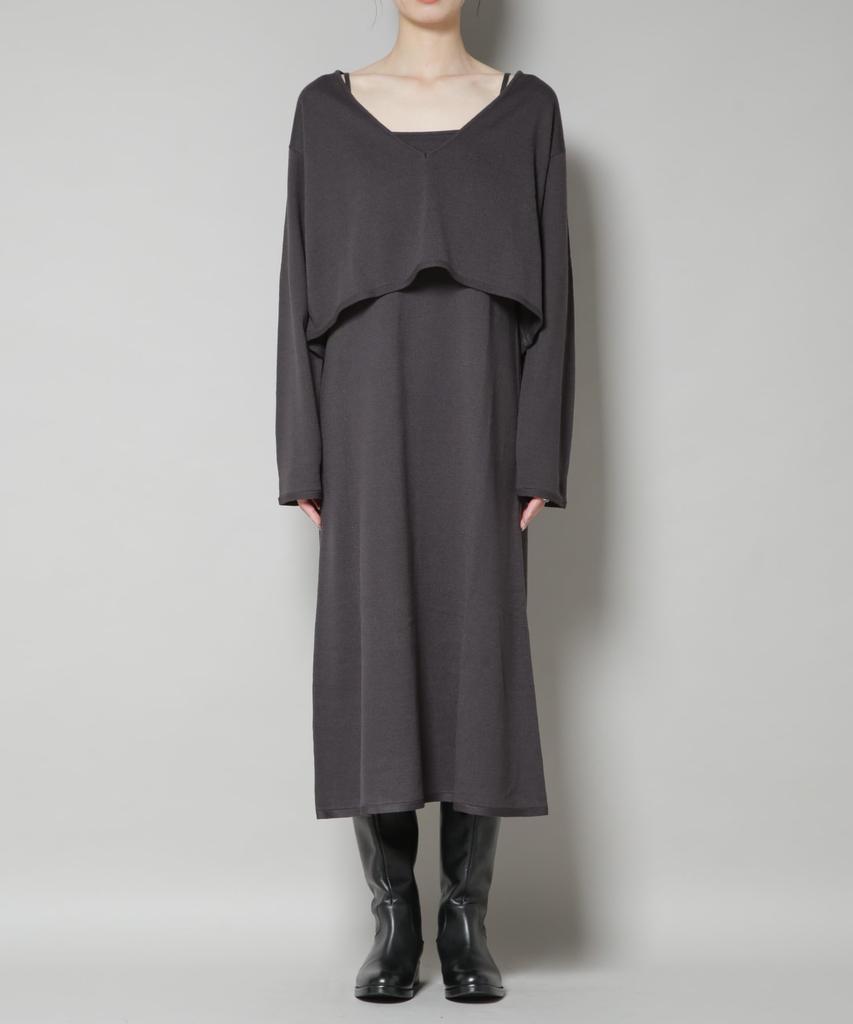 Nano Universe Knit Camisole Dress and Cropped Knit F Women's V-Neck Set, 023, Charcoal, 673-5219306