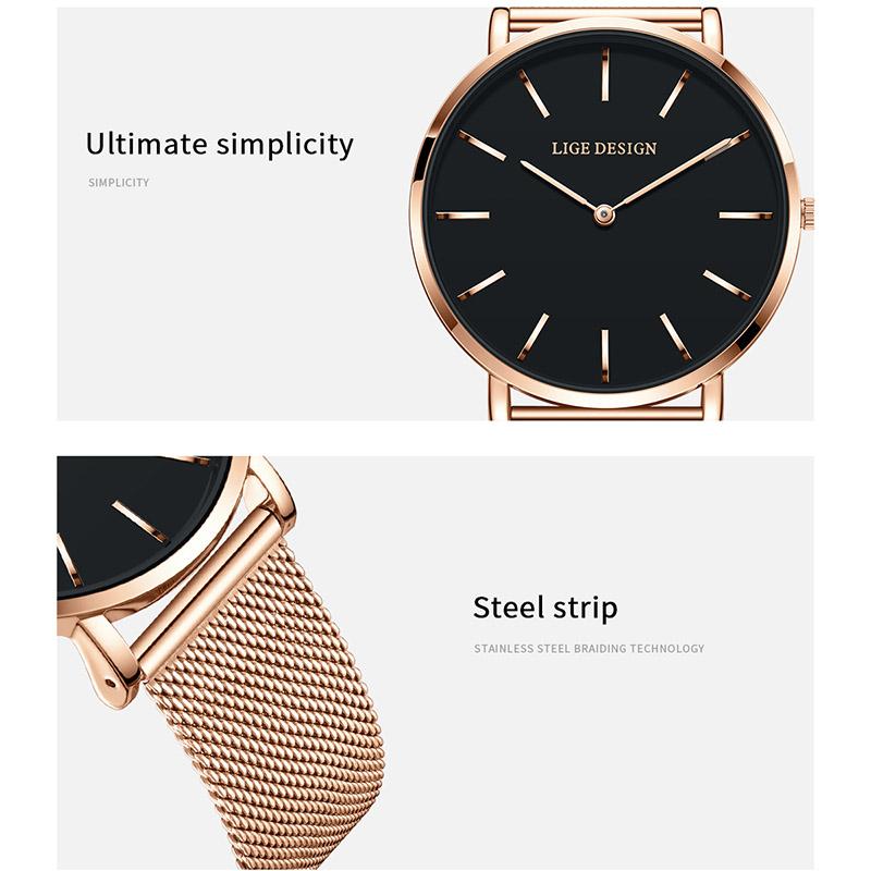 LIGE NEW TOP Elegant Women's Watches Fashion Simple Ladies Watches Quartz Waterproof Watches for Women Relogio Feminino+BOX