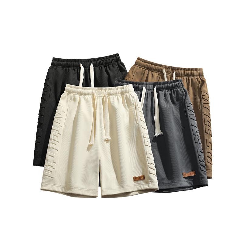 Men's Five Piece Pants Straight and Loose Versatile Embossed Sports Casual Shorts