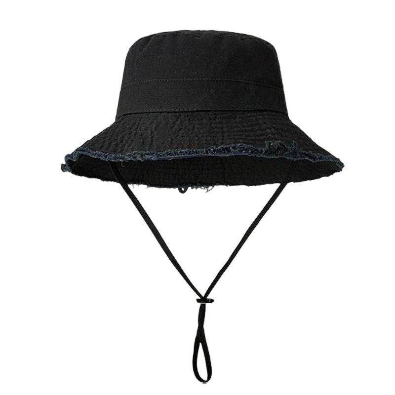Frayed Edge Cotton Bucket Hat: Summer Sun Protection for Outdoor Travel and Shopping