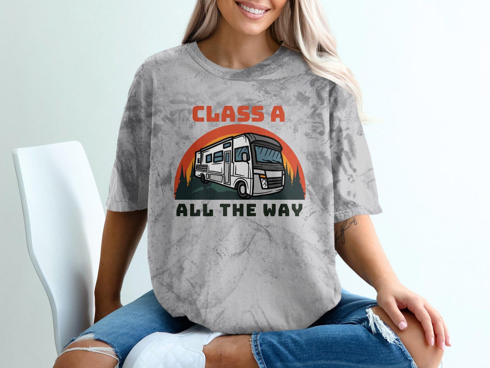 Class A Motorhome Graphic Tee, RV Travel Novelties, All The Way Camper Van T-Shirt, Perfect Gift For RV Enthusiasts S
