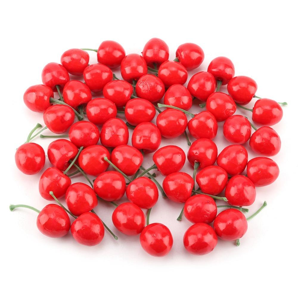 50pcs Artificial Artificial Cherry Fruit Foam 2.4in Foam Cherry Ornaments Red Fake Cherries Simulation Cherry Model (as the picture,L)