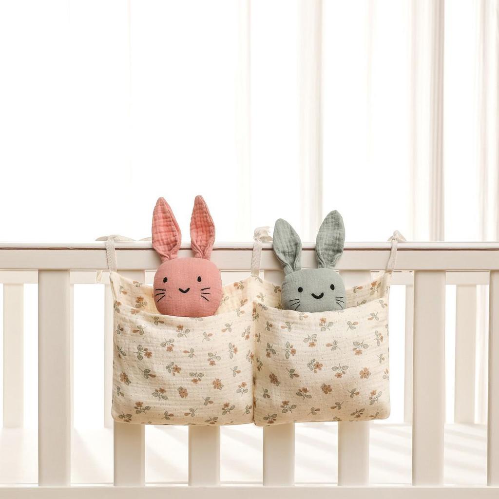 Multifunktionale Hängetasche für Babykinderwagen aus reiner Baumwolle mit Doppelfächern für Windeln, Milchflaschen, Beißringe und mehr