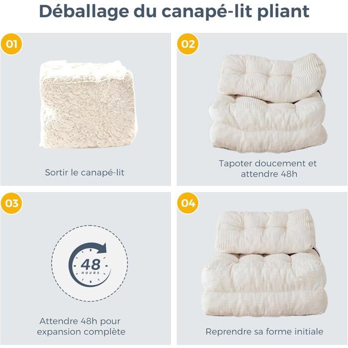 Divano letto trasformabile pieghevole con cuscino, materasso con supporto lombare, lettino prendisole portatile e confortevole per soggiorno, beige