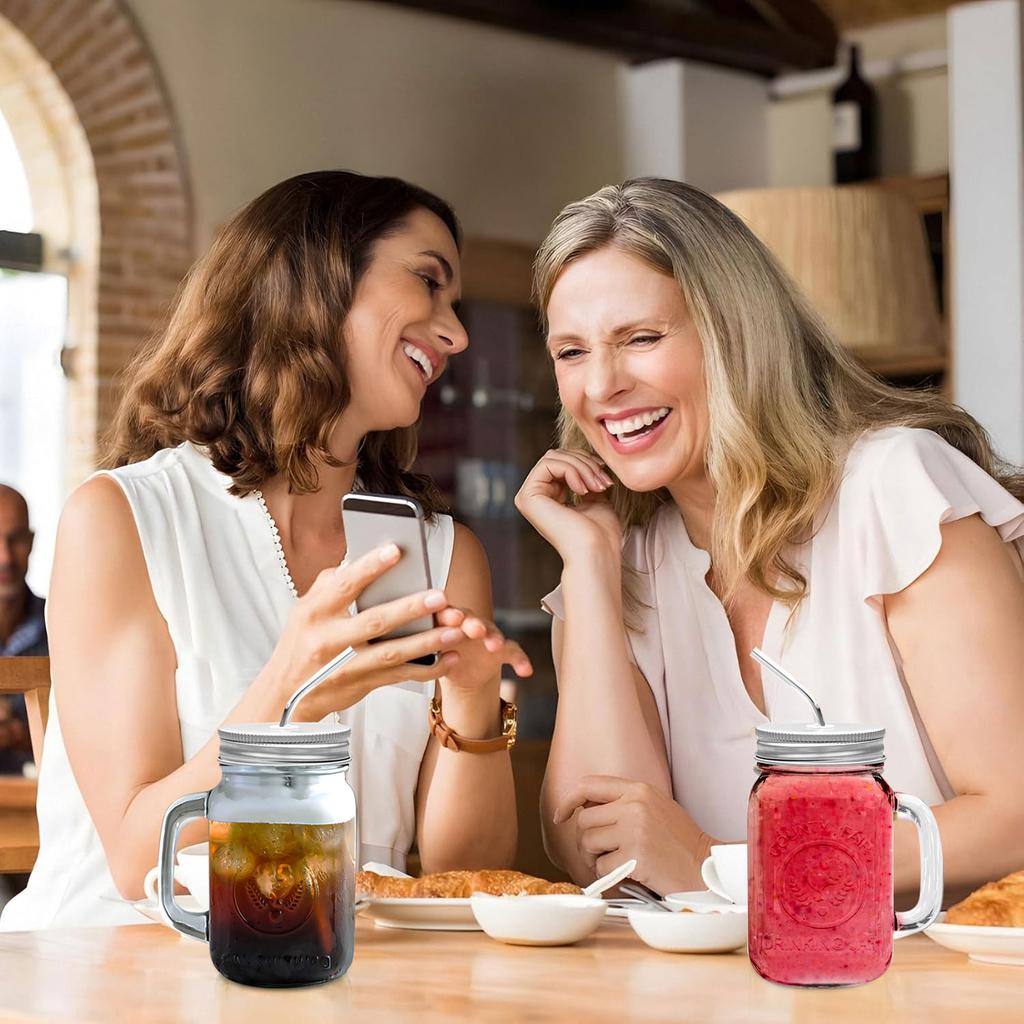 Sada 480ML zavařovacích sklenic s uchem Čtvercová skleněná sklenice s víčkem a brčkem Na studené nápoje Džus Zavařovací sklenice Sklenice na pití Nápojové sklo