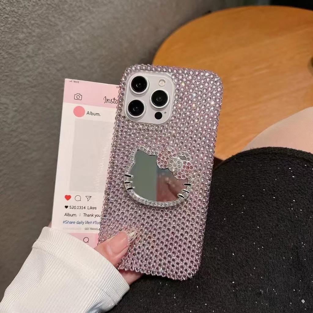 Applicable iPhone17promax High-end Luxury Apple 17 Full Diamond Glass Mirror KT Cat Rhinestone Mobile Phone Case