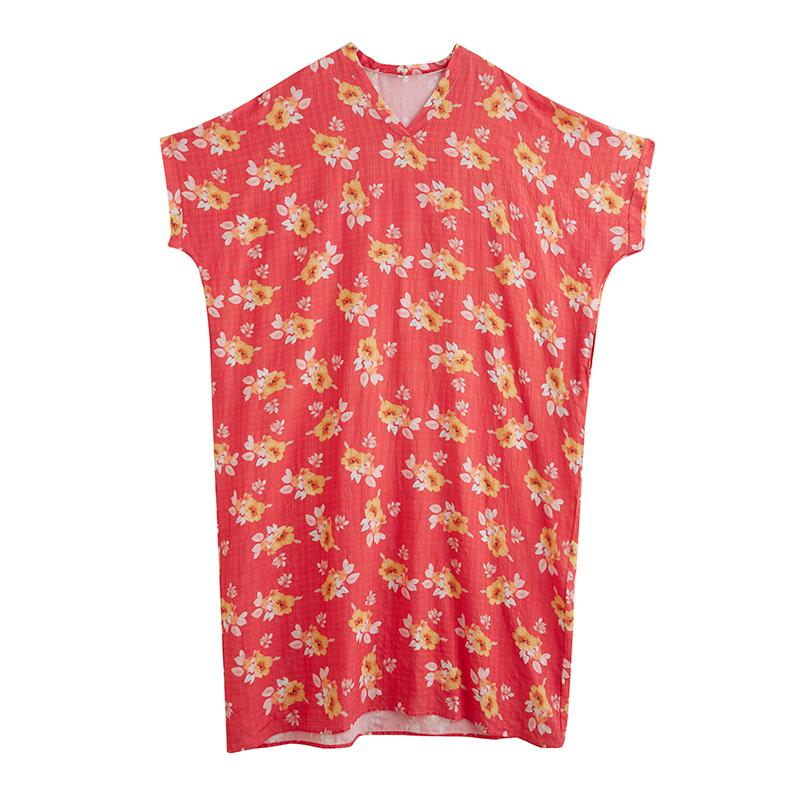 Dimanaf 2025 Plus Size Summer Women Floral Printing Long Dress Short Sleeve Vintage Casual Linen V-Neck Basic Loose Dress