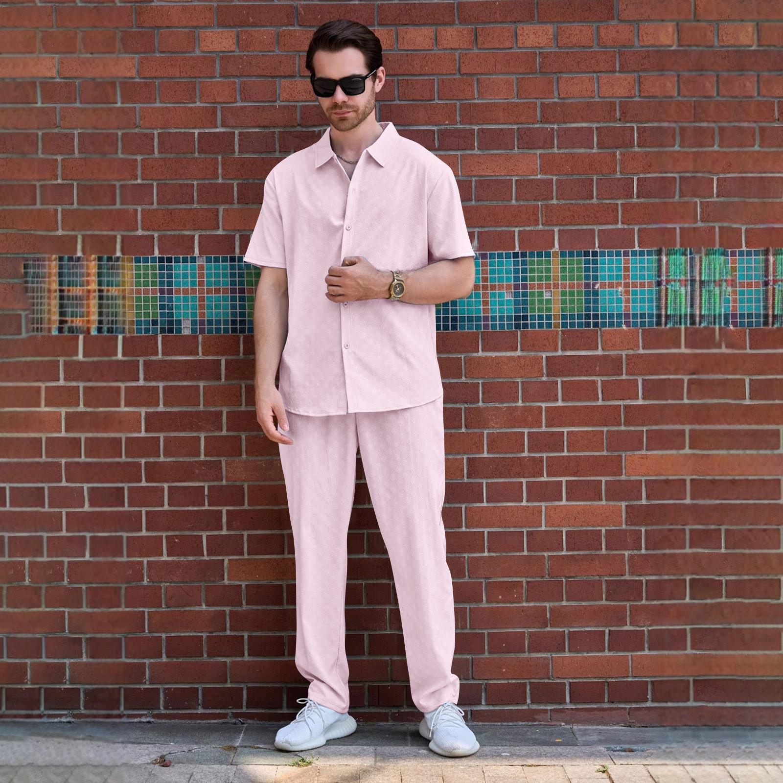 

Летний мужской кардиган с коротким рукавом, брюки, однотонный, уличный, повседневный комплект рубашки XL