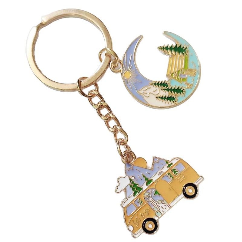 Alloy Moon House Keychain for Camping and Travel Enthusiasts