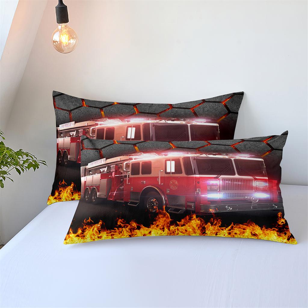 Bedding Three-Piece Set 3D Digital Printing Cartoon Fire Truck Children'S Polished Duvet Cover
