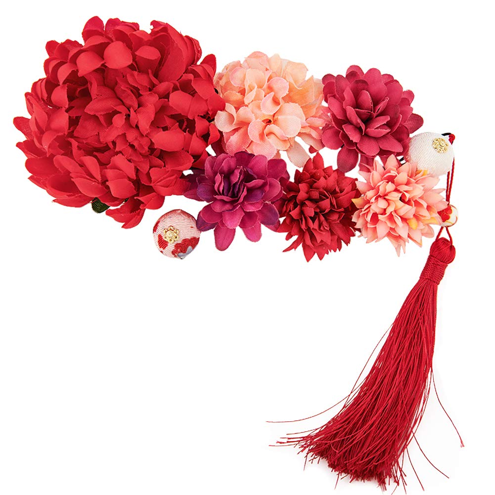 

Hair Ornament Set - Luxurious 9-Piece Set for Coming-of-Age Ceremony, Featuring Artificial Flowers, Suitable for Furisode, Hakama, Shichi-Go-San,