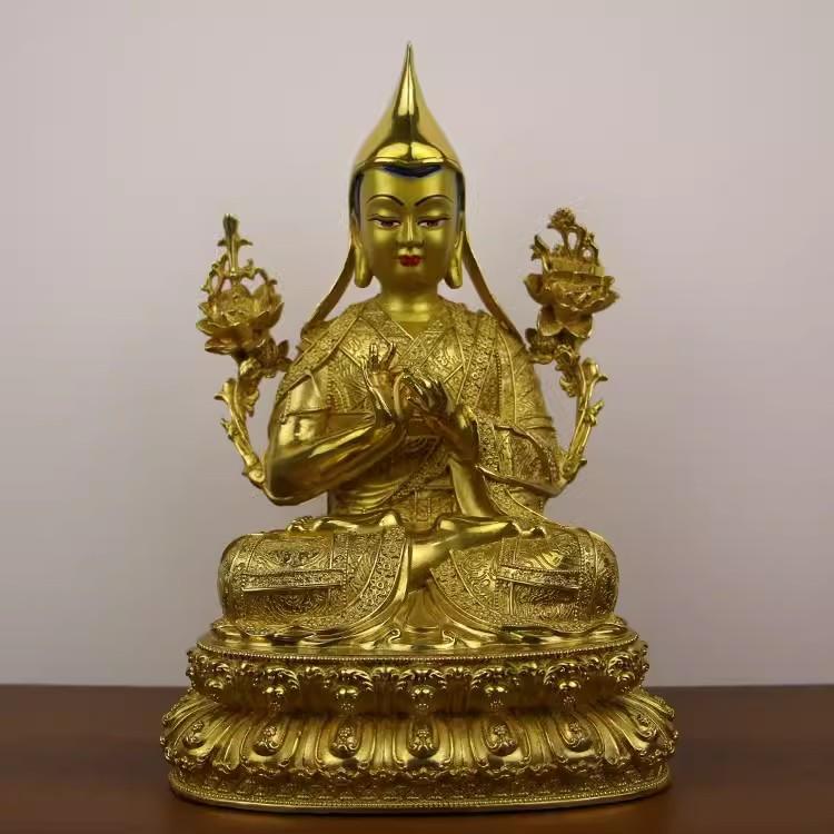 Tsongkhapa-Buddha Statue, 7 Inch/21cm, Copper, Handmade, Buddhist Ornament, Buddha Statue, Vajrayana