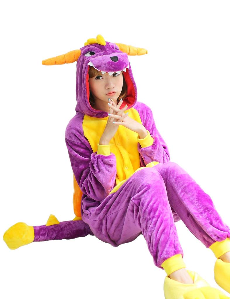 Dorawithme Purple Dragon Kigurumi Pajamas for Adults, Animal Cosplay Costume for Halloween and Christmas, Unisex (Size L)