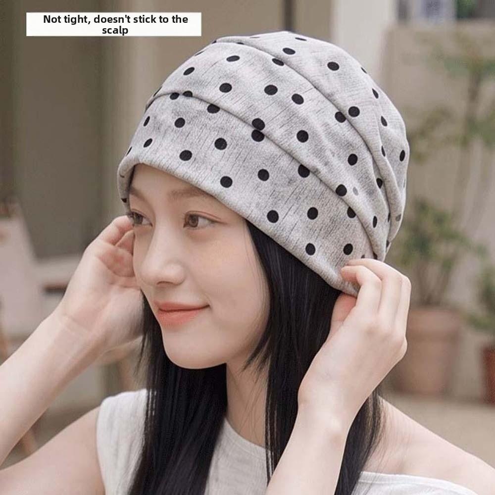 Soft Polka Dot Beanie Retro Vintage Pullover Hat Casual Hair Cover Slouchy Skull Cap Students