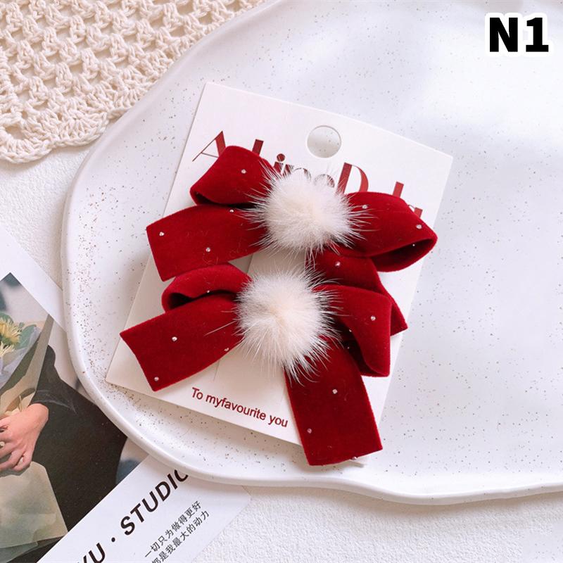 

2Pcs Red Velvet Bow Hair Pins Alloy Heart Hair Clips For Kids Girls Pompom Barrettes Ponytail Holder Headwear Accessories