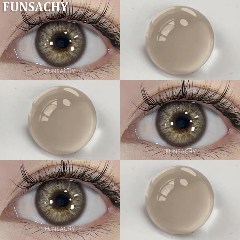 FUNSACHY - 2 lentes de contacto de color azul para miopía de 0 a 8 grados, maquillaje cosmético anual, pupilas de 14,5 mm, lentes grises