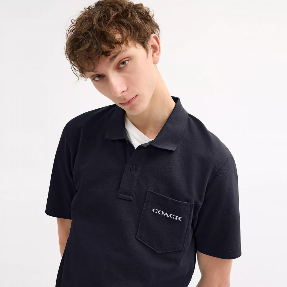 Coach Pocket Polo In Organic Cotton Navy