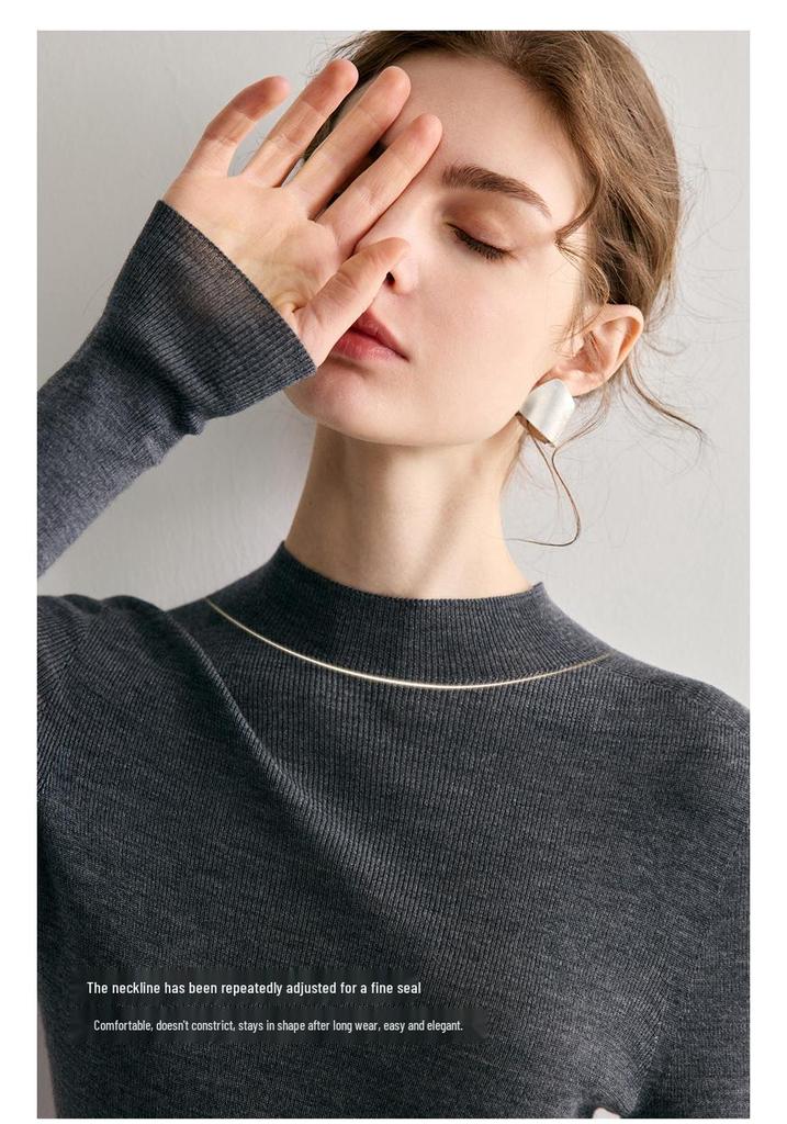 Women's Seamless 60-Count Fine Wool Half-High Neck Knit Sweater - Slim Fit Autumn/Winter Base Layer