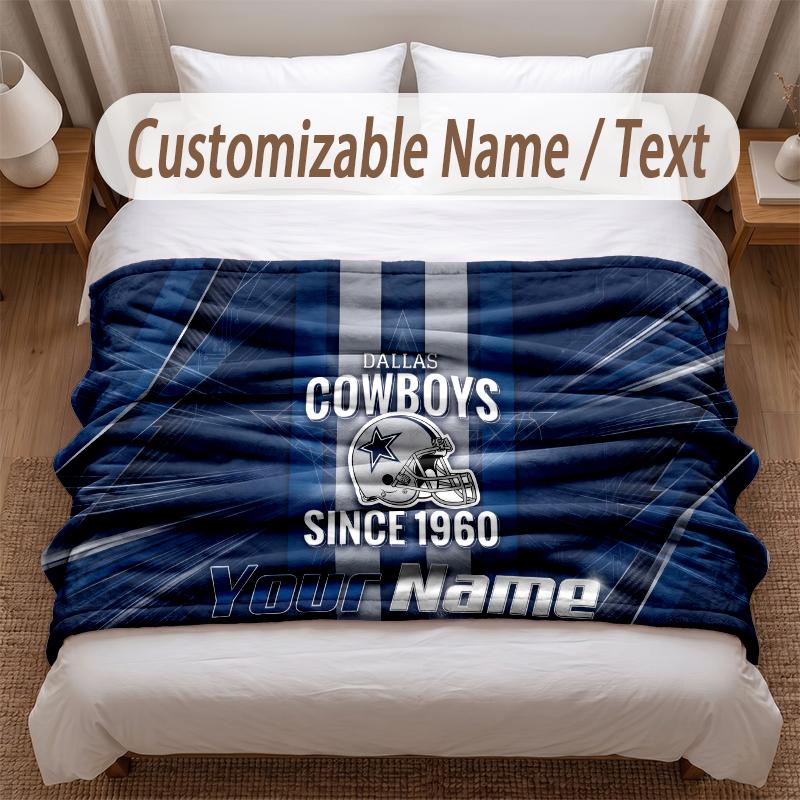 Dallas Cowboys Printed Flannel Blanket Custom Name Text Soft Warm Throw For Bedroom Holiday Gift
