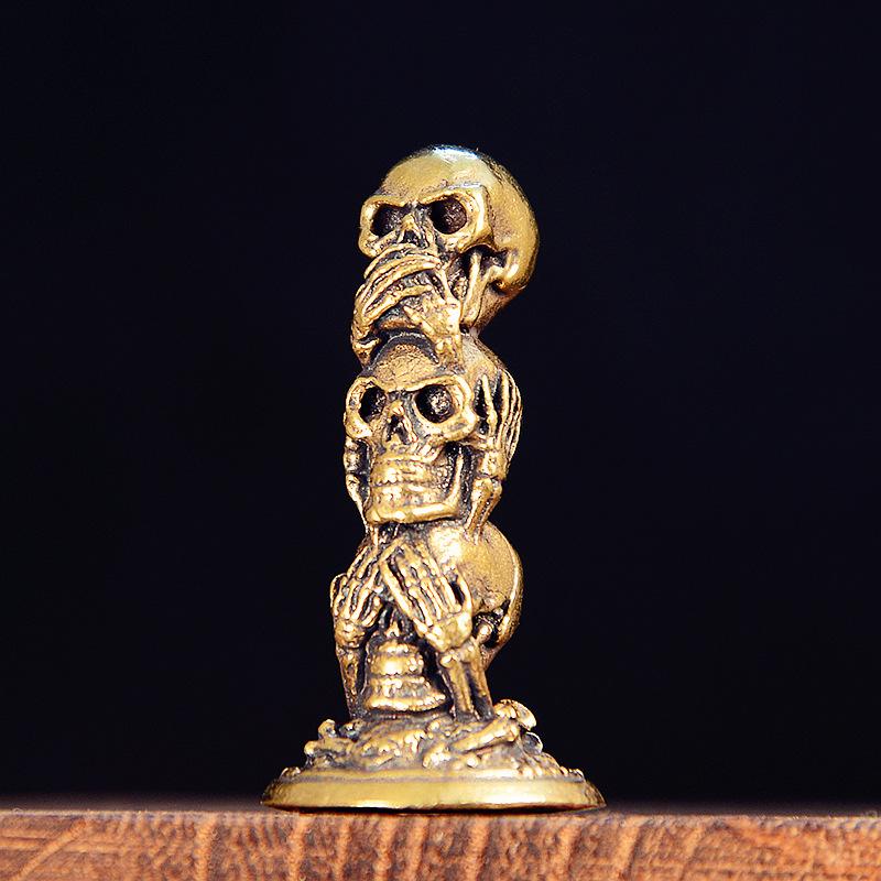 Vintage Brass Zombie Statue Horror Skull Mage Ghost Sculpture Death Reaper Figurine Prank Decoration Desktop Ornament Home Decor