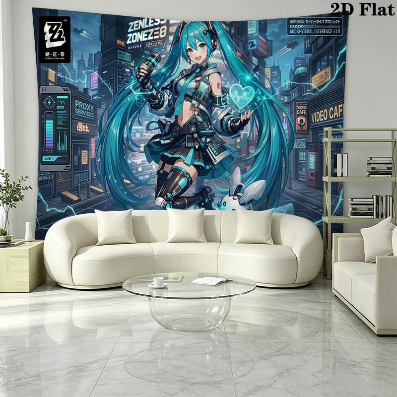 Anime Miku Wall Tapestry Aesthetic Wall Hanging Printed Fabric Blanket Decorative Tapestries for Bedroom Living Room Home Decor