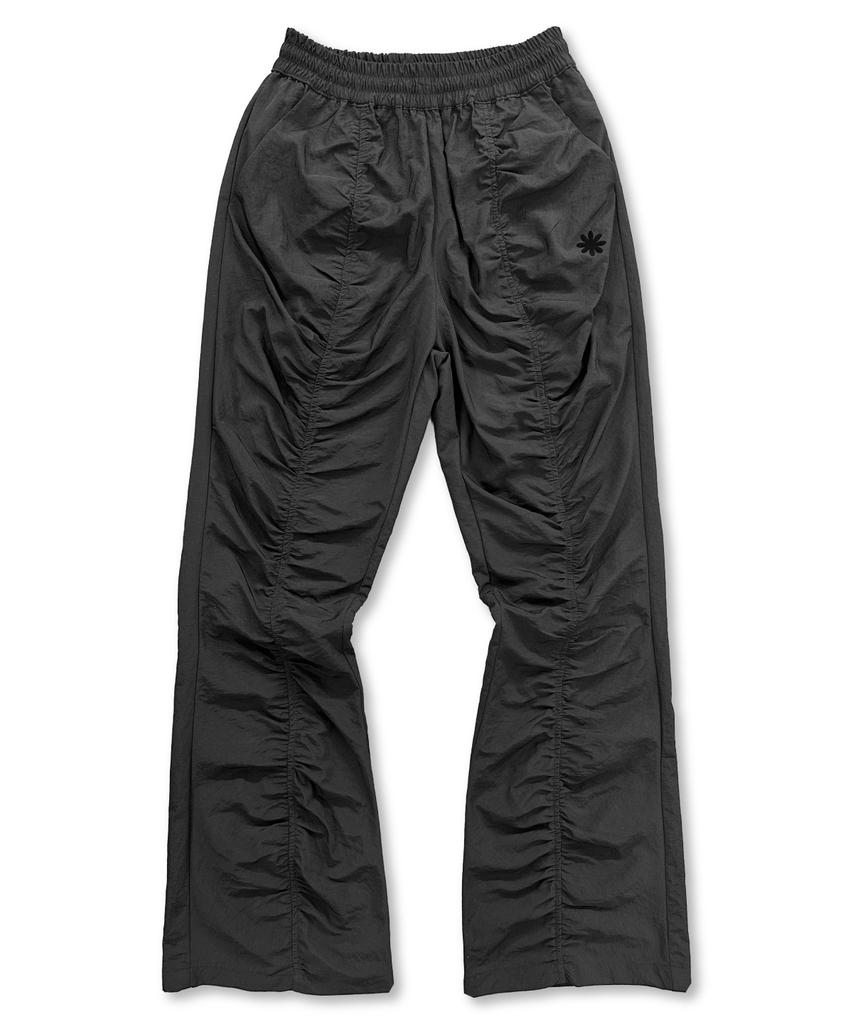 Damiswi Wrinkle Shirred Flare Nylon Pants_Black
