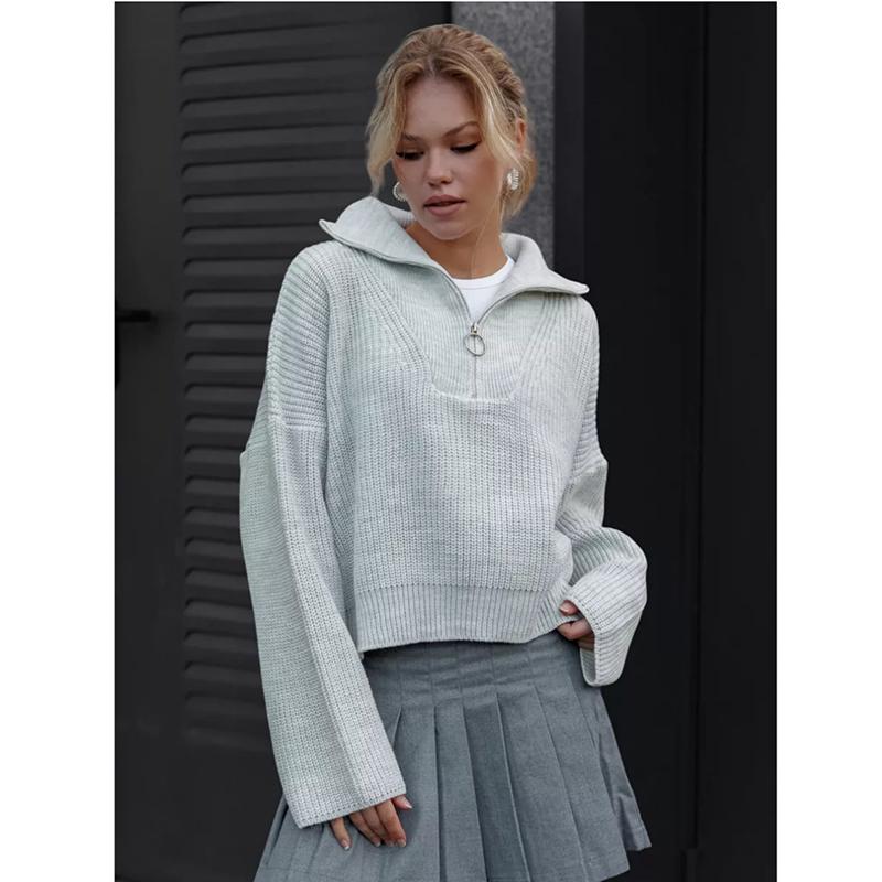 Neformální pletený venkovní kabát svetry dámský svetr podzim zima móda volný dlouhý rukáv poloviční zip klopa pulovr svetr