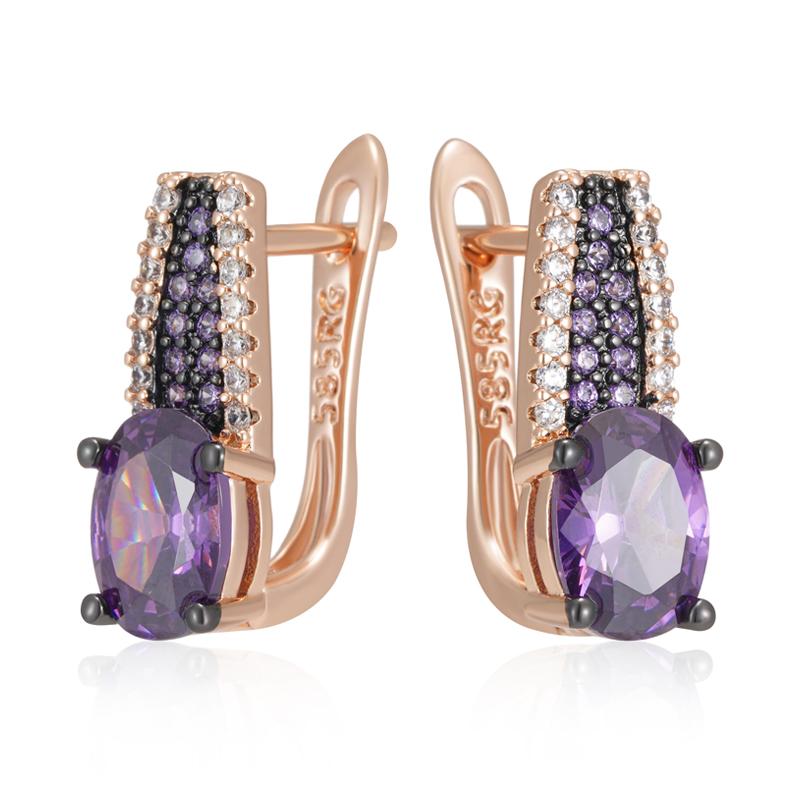 Роскошные блестящие фиолетовые серьги-пусеты с натуральным цирконом для женщин, покрытие розовым золотом и черным золотом, свадебные винтажные украшения