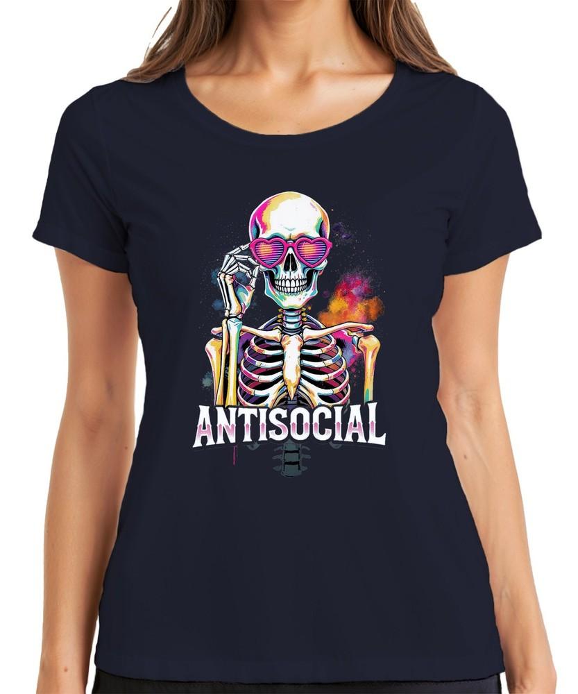 Antisocial Skeleton Heart Glasses Skull Colourful Halloween Retro Unisexs TShirt S