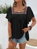 Oversized Floral Embroidery Stand Collar Shirt Set Camisole Short Sleeve Backless Top for Women