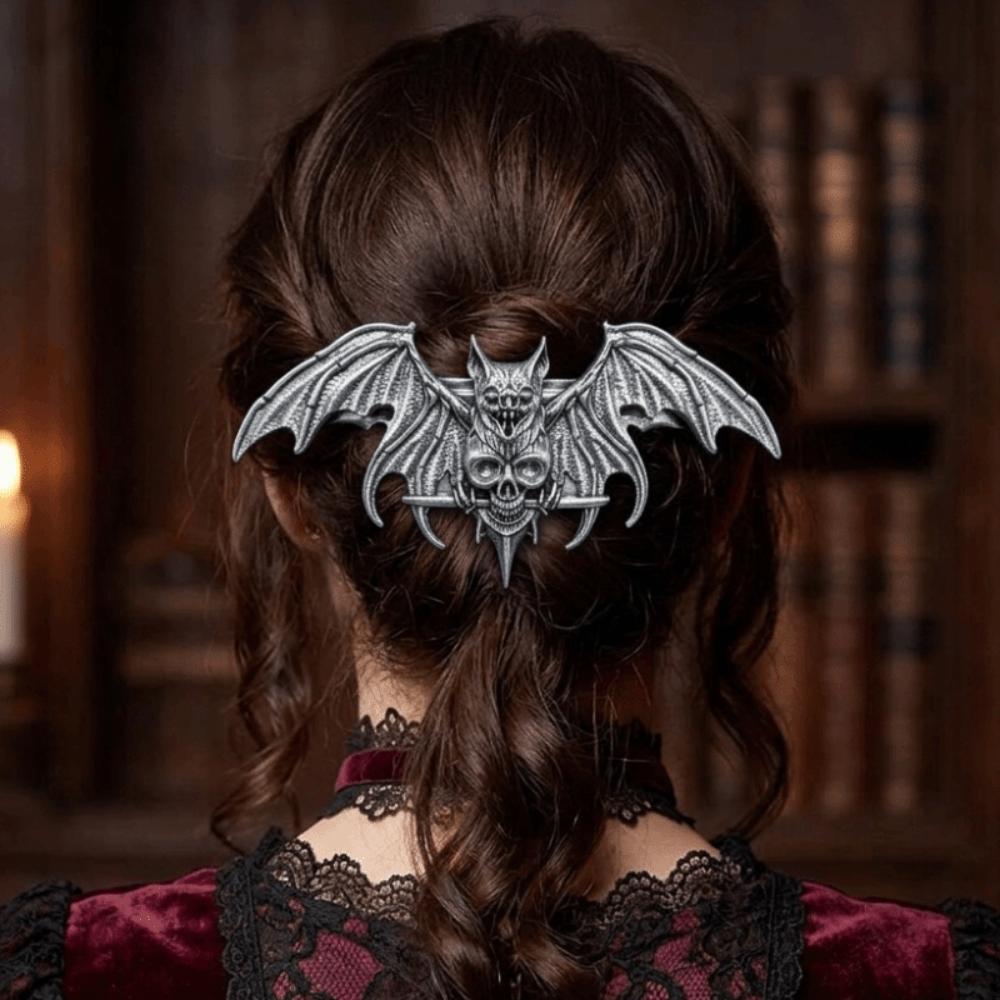 Antiqued Gothic Carved Bat Hair Barrette Halloween Cosplay Hair Clip Cosplay Costume Prop