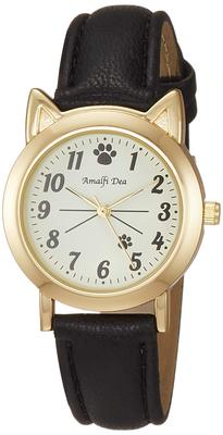 [Arias] Analog Amalfidia Waterproof Leather Strap Cat White Dial WW20026A-159 Women's Black