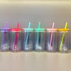 Pahar tip borcan Mason din plastic cu perete dublu de 16 oz cu dop de fund, Rezistent și rezistent la cădere, Pahar tip doză Cola cu pai inclus