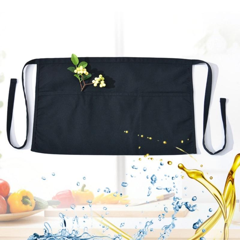 Half Apron Professional Kitchen Staff Stain Resistant with 3 Pocket Waist Apron For Cooking Serving