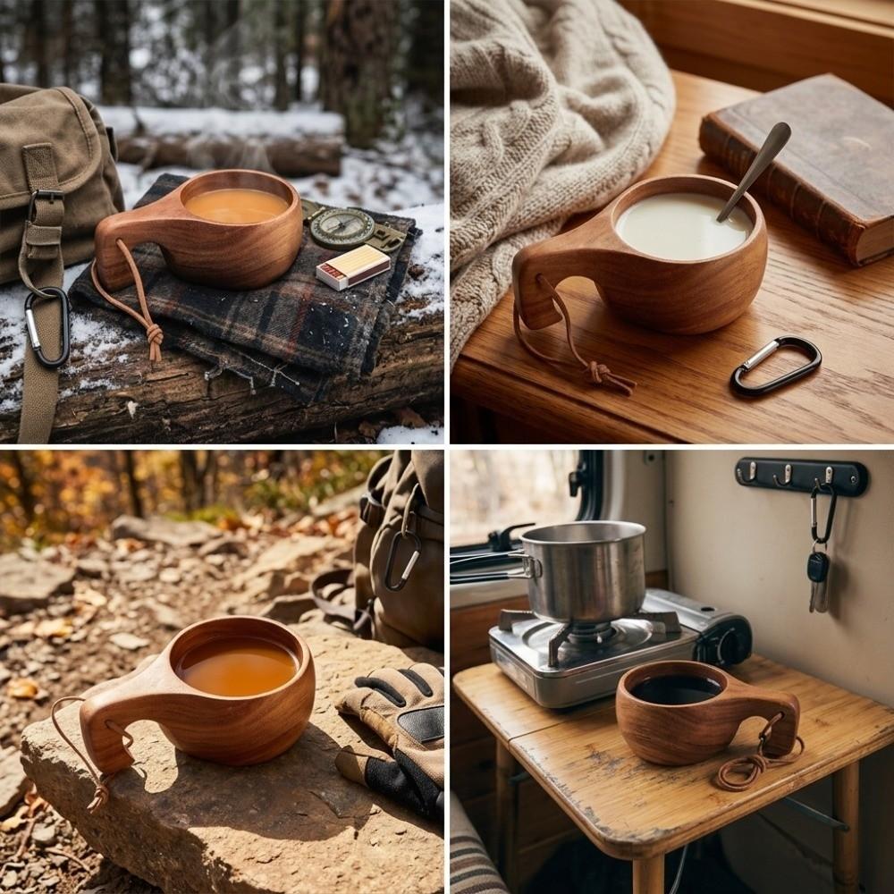 Wooden Salad Mug Built in Side Handle Coffee Mug Lightweight Handle Cup Afternoon Tea