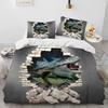 3D Cartoon Dinosaur Illusion Comforter Bedding Set,Duvet Cover Bed Set Quilt Cover Pillowcase,Queen Bedding Set for Child Gift