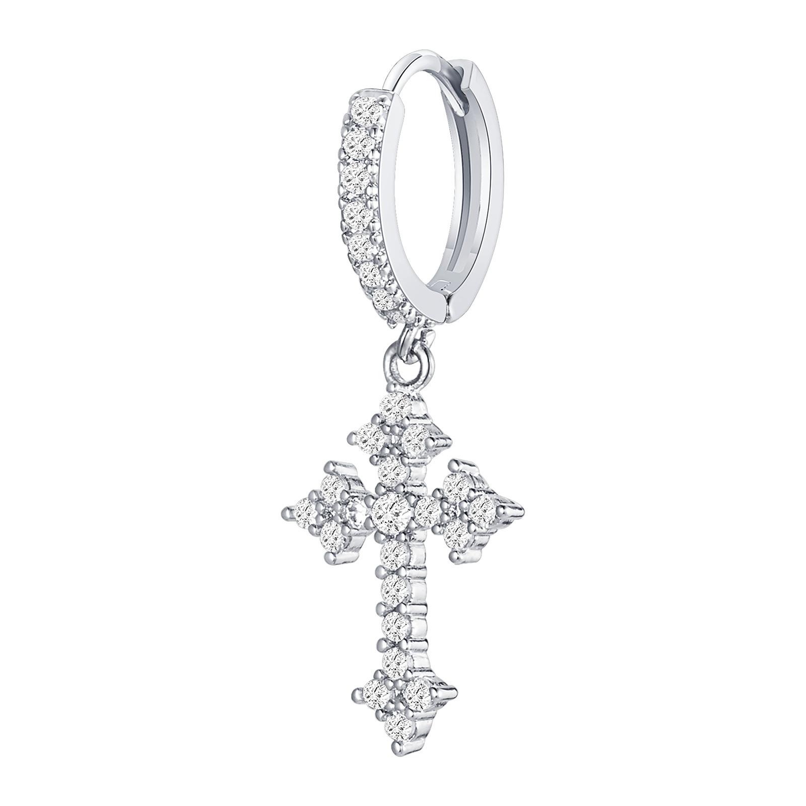 Vnox Kreuz-Ohrringe mit vollen Zirkonia-Steinen für Herren und Damen, glitzernde Strass-Hängeohrringe in Kreuzform, Unisex Gothic Punk-Schmuck white