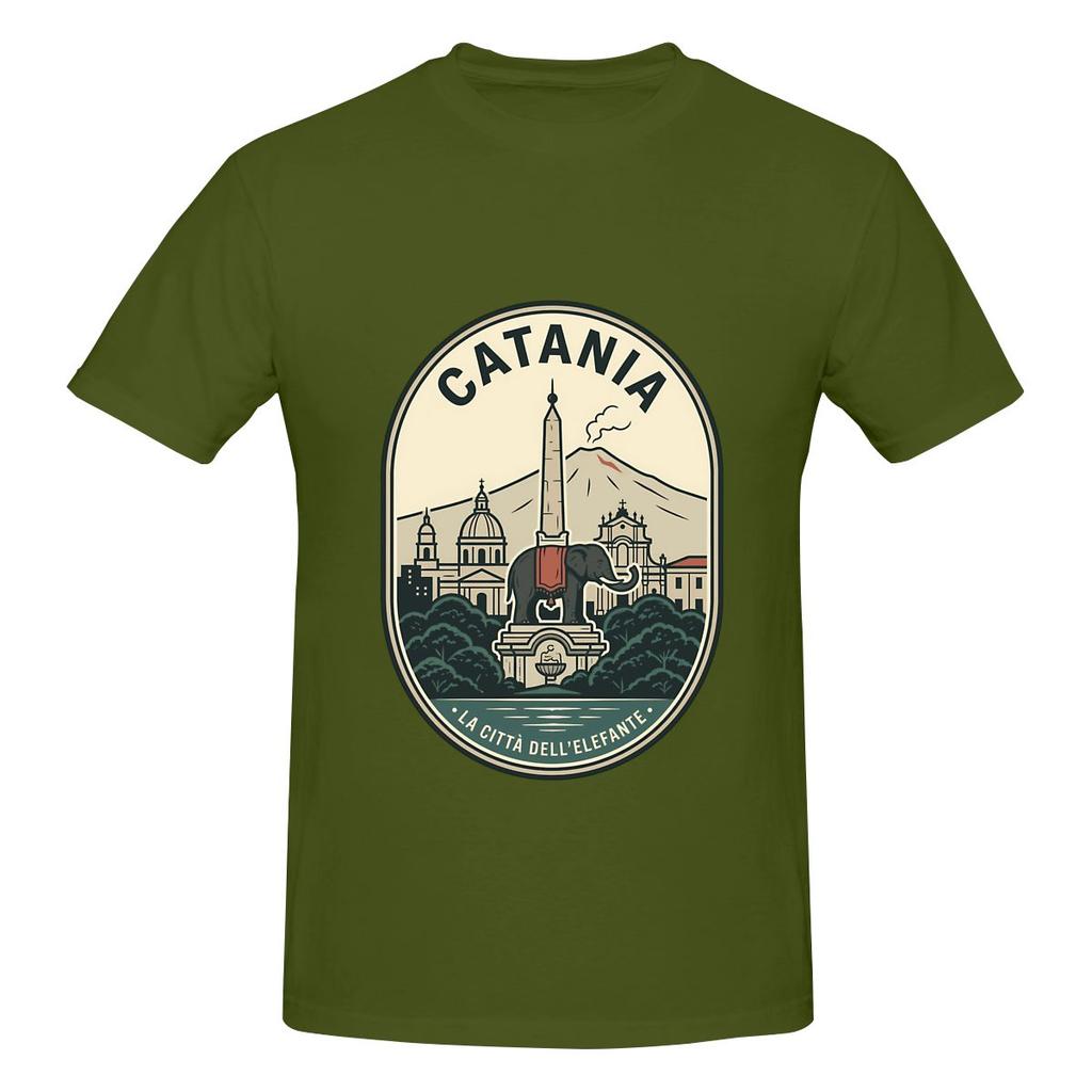 Vintage Catania Sicily Elephant Fountain Mount Etna Slightly Wide Tshirt Fitness Leisure Antipilling Short Sleeve