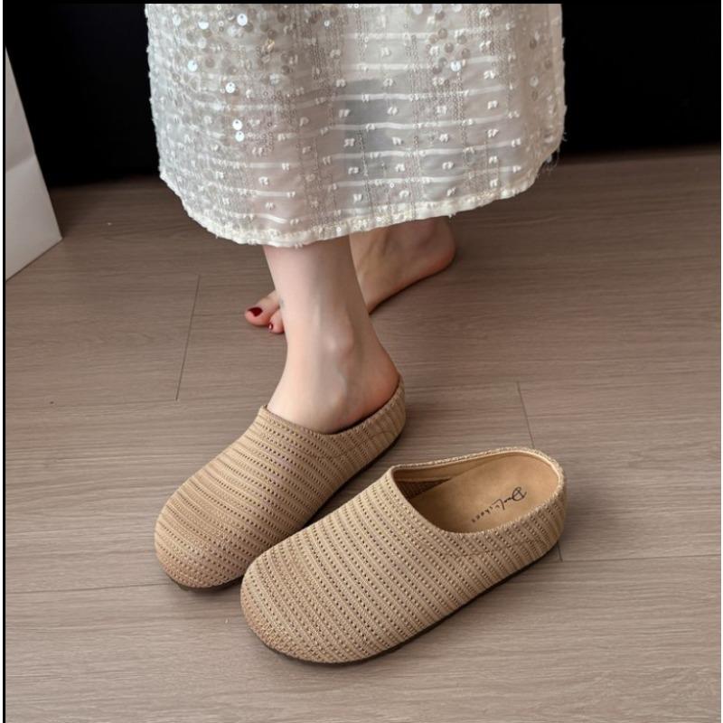 Fashion 2025 Summer Women Comfortable Casual Slip On House Slippers  Hollow Out Backless Casual Loafers Walking Knit Shoes