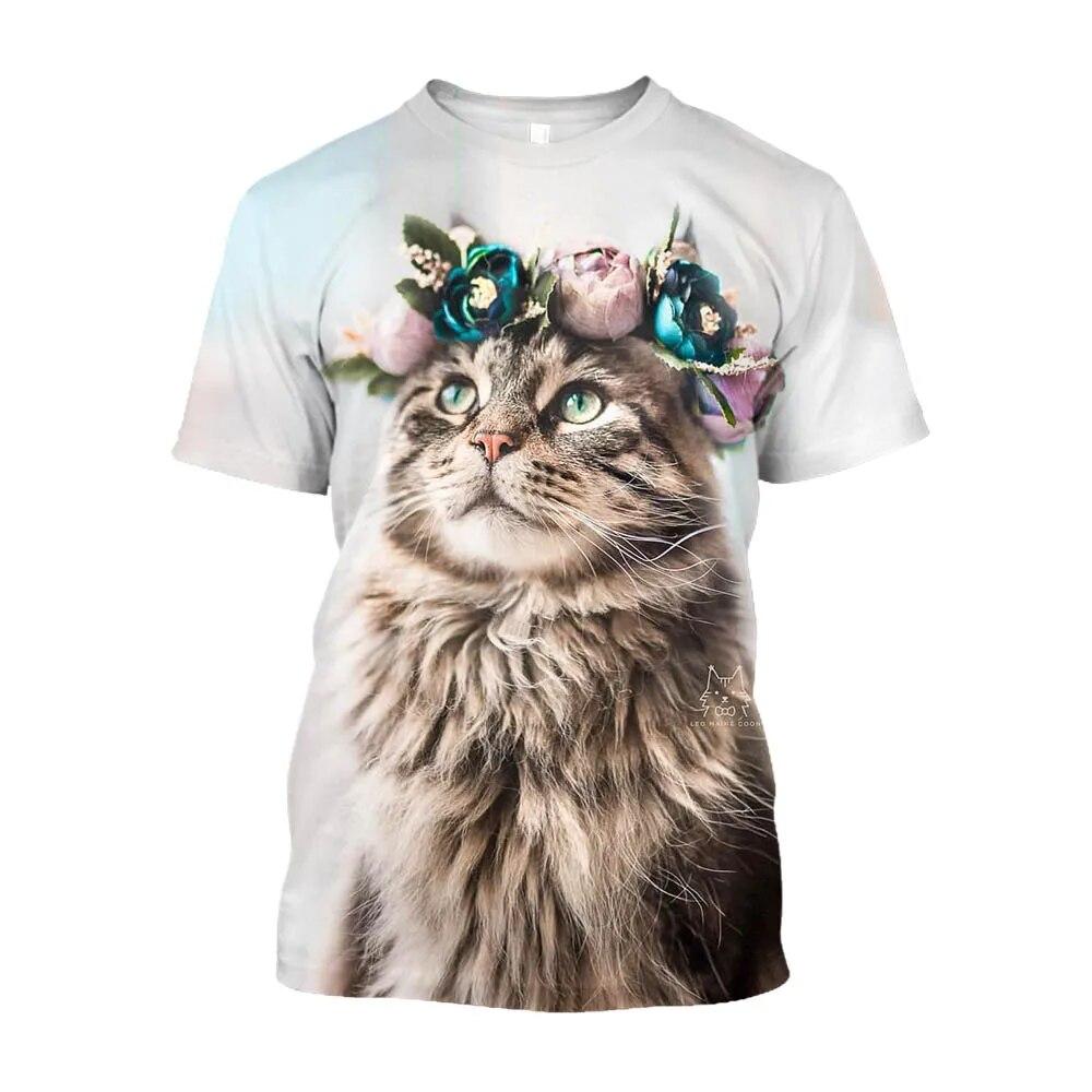 Cute Cat Printed Animal Large Size T-shirts Men Streetwear Korean Fashion Kawaii T-shirty Youth Clothing Tops