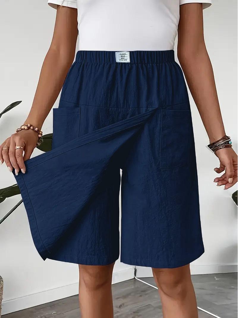 

2025 Women s Casual Pocket Culottes Shorts - European & American Style Large темно-синий