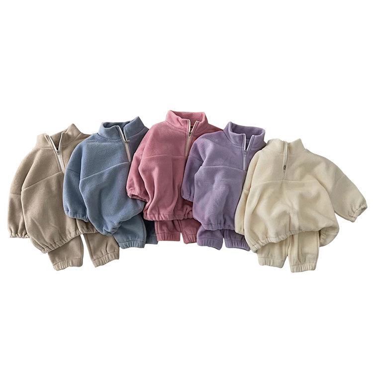 Herbst Kinder Mehrfarbiges Fleece Sportbekleidungsset - Stehkragen, Zweiteilig, Baby Oberbekleidung