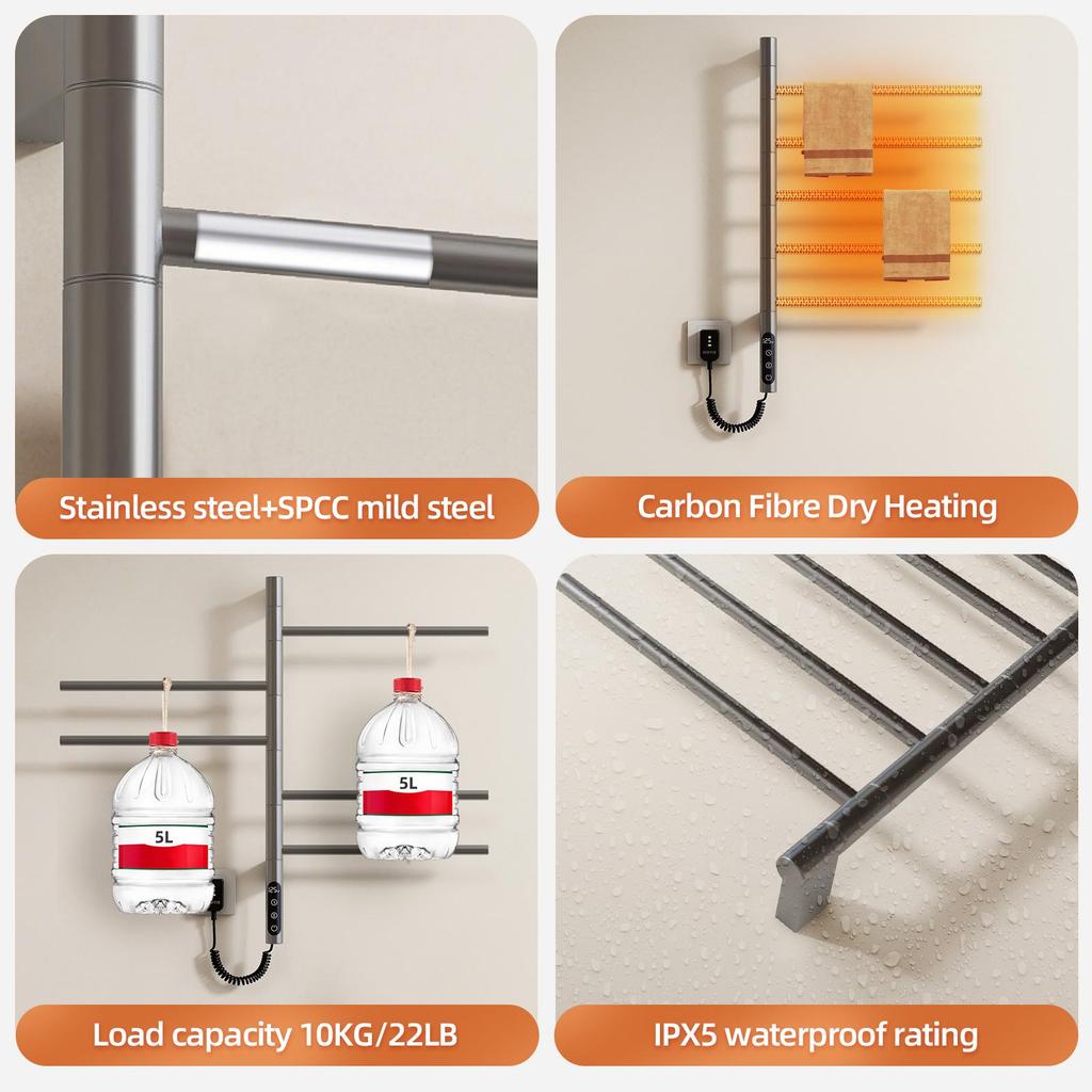 SIOYIE Electric Heated Towel Rack, Rotating Towel Warmer, Smart Bathroom Radiator, Plug-In/Hardwired Heater