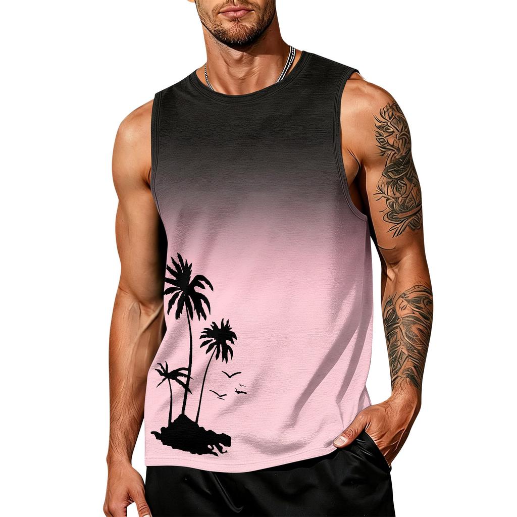 Men's Sleeveless Tank Top Casual Summer Muscle Shirt Hawaiian Print Lightweight Athletic Vest for Outdoor Sports Gym Workout