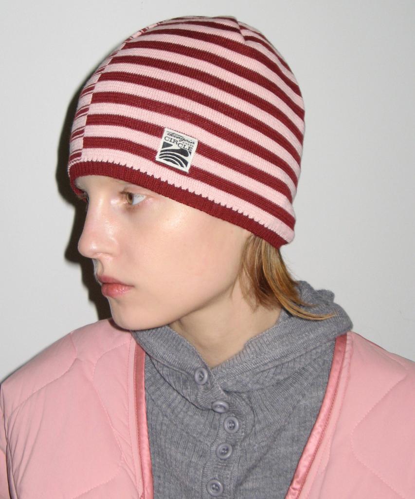 SINOON Stripe Color Block Beanie (Cherry)