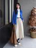 Versatile Washed Cotton Midi Skirt - High Waist, Solid Color, Double Pockets, Slimming A-line for Women, Early Autumn.