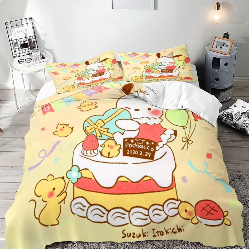 Sanrio Cute Pochacco Bedding Sets Comforter Cover Bed Cover Duvet Cover Pillow Case 2-3 Pieces Sets Room Home Decoration