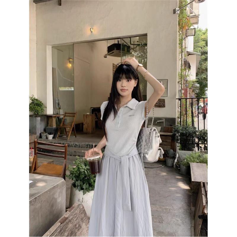 Korean Version of the Design Sense POLO Collar Strap Short-sleeved Dress Women's 2026 Summer New Niche Chic Thin Dress
