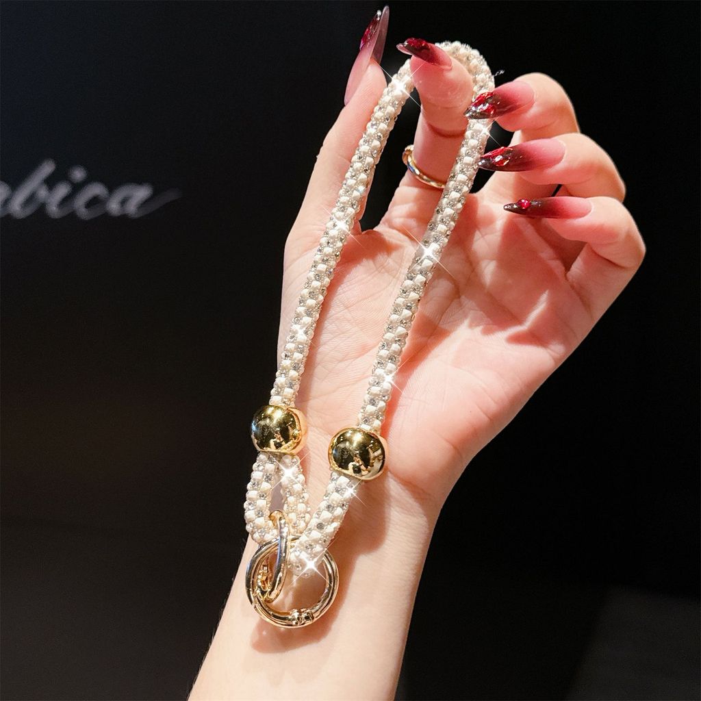 Pvc Jewelry Phone Strap With Glittering Beads And Card For Women And Men